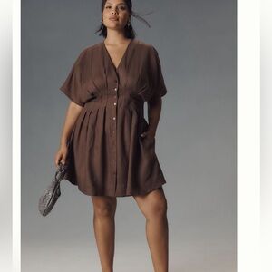 Anthropologie Chocolate Brown Button-Front Mini Dress